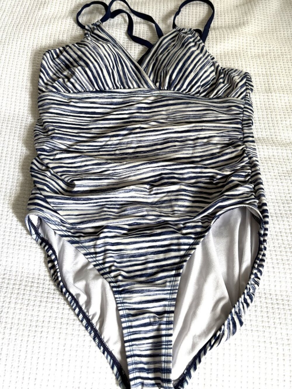 Navy/White Striped Swim Suit by Time and Tru